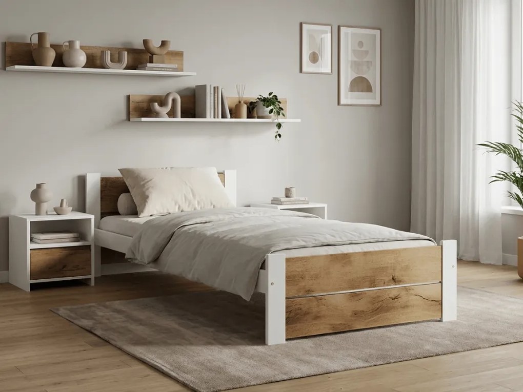 IKAROS DOUBLE ágy 90 x 200 cm, artisan tölgy/fehér Ágyrács: Lamellás ágyrács, Matrac: Coco Maxi 20 cm matrac