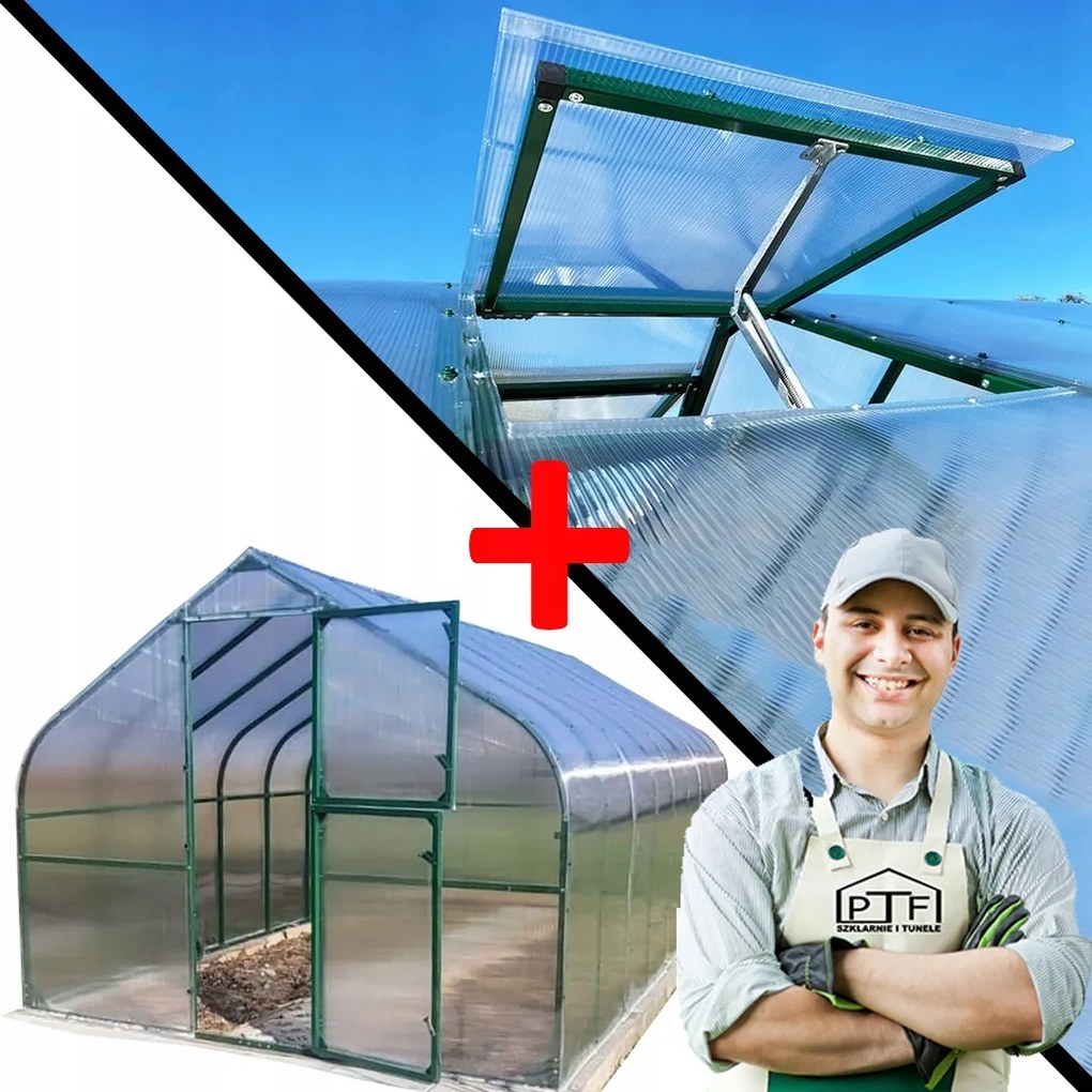 Üvegház Polikarbonát Alagút 12M2 300X400 Ptf Lengyel Zöld +ablak A Csomagban