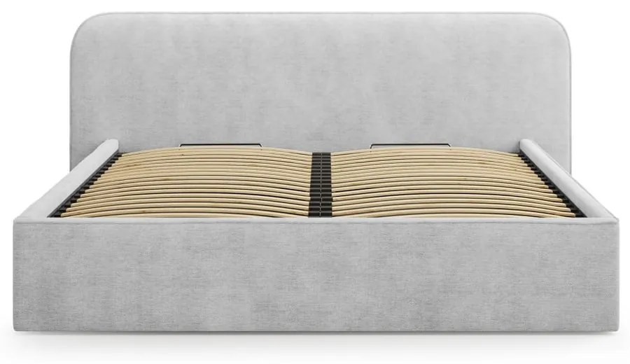 Világosszürke kárpitozott ágyneműtartós franciaágy ágyráccsal 140x200 cm Elizabeth – Micadoni