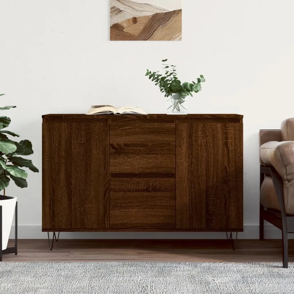 barna tölgyszínű szerelt fa tálalószekrény 104 x 35 x 70 cm