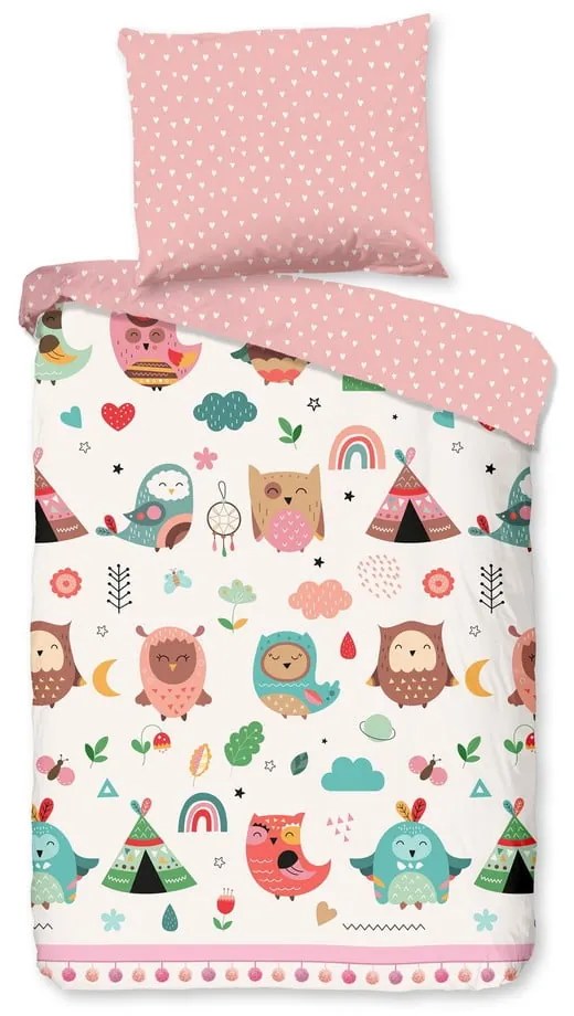 Rózsaszín pamut gyerek ágyneműhuzat babaágyhoz 100x135 cm Wise – Good Morning