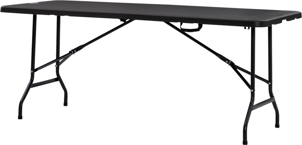 Outsunny Összecsukható Kerti Asztal 6 Személyre, Fémvázas Büféasztal, Fa Hatású Terasz Asztal, HDPE, 180 x 75.5 x 73 cm, Sötétszürke | Aosom