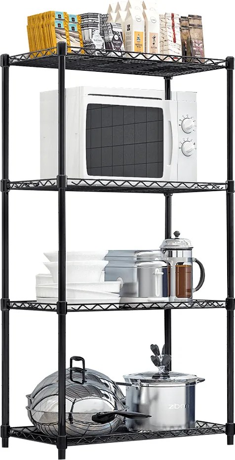 Polcállvány, 4 polcos, fekete, SUER TYP 1