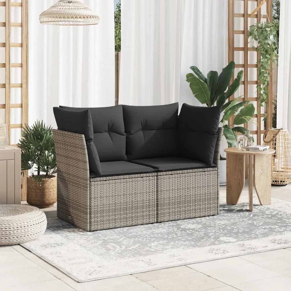 2 személyes szürke polyrattan kerti kanapé párnával
