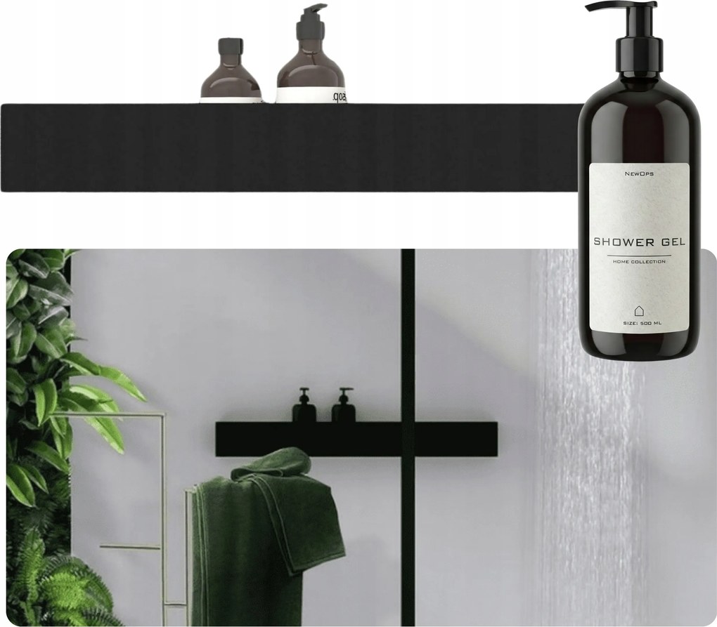 Fürdőszobai Zuhanypolc Fém Hosszú Nagy Fekete 1 m 100 cm Ajándék