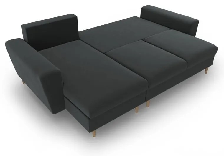 Sötétszürke bársony kinyitható tárolóhelyes sarokkanapé Kyoto – Cosmopolitan Design