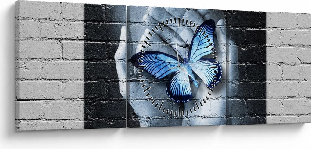 Kép - Pillangó a falon (órával) (90x30 cm)