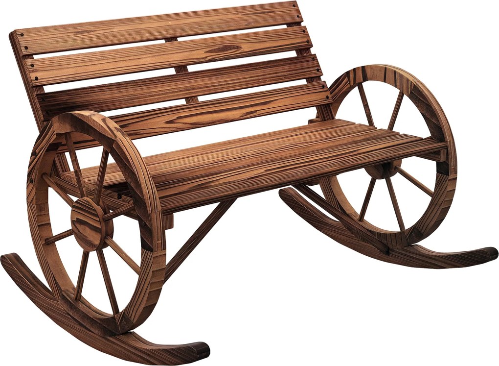 Outsunny Fa Hinta Pad, Hinta Pad Karfával, 2 Személyes Kerti Pad, Fa Pad Kerthez és Erkélyhez, 240 kg Terhelhetőség, Megégett, 105 x 88 x 74 cm | Aoso