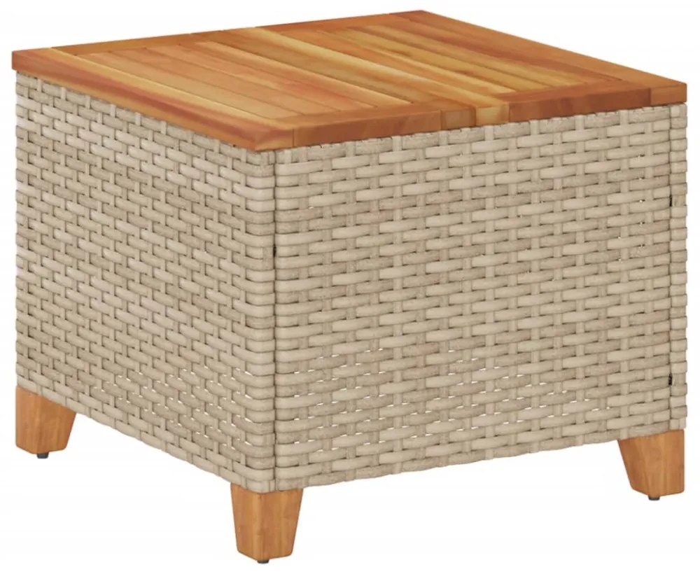 bézs polyrattan és akácfa kerti asztal 45 x 45 x 37 cm