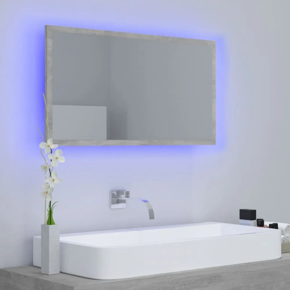 betonszürke akril LED-es fürdőszobatükör 80x8,5x37 cm