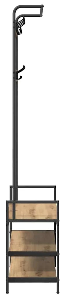Kabáthorog polcokkal kézműves tölgy 75 x 34 x 184 cm Faanyag