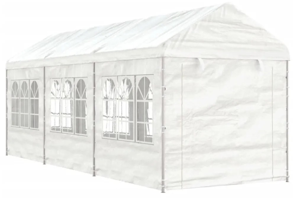 fehér polietilén pavilon tetővel 6,69 x 2,28 x 2,69 m