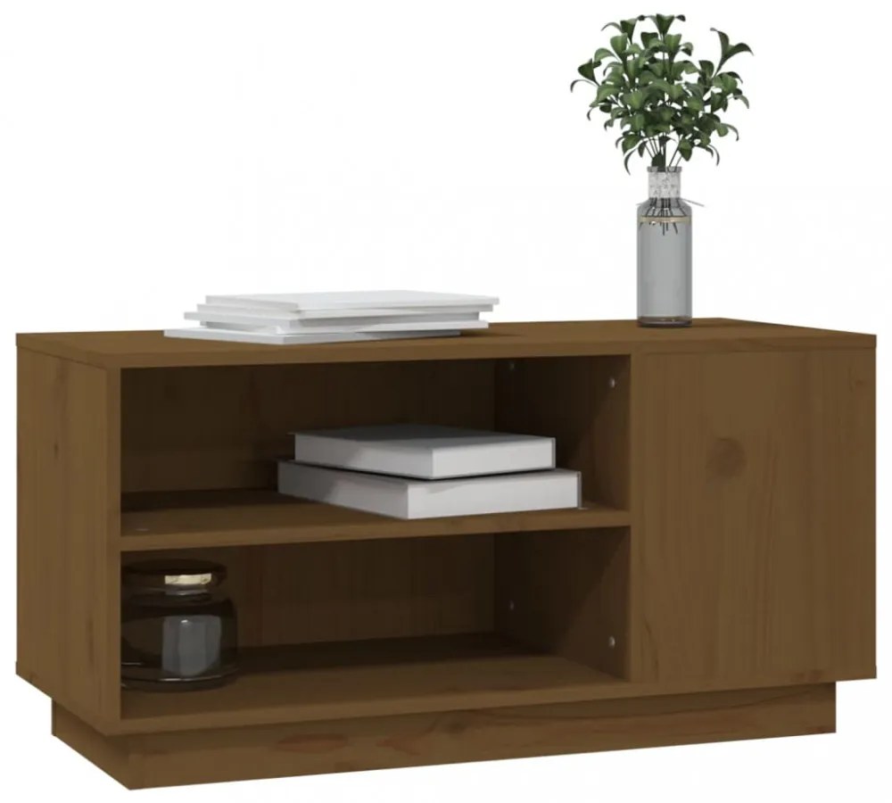 mézbarna tömör fenyőfa TV-szekrény 80x35x40,5 cm