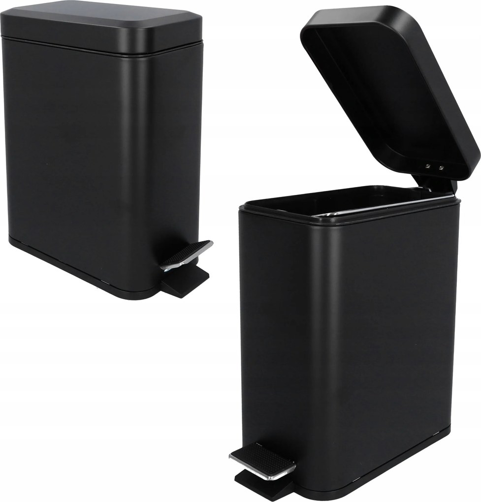 Fürdőszobai szemeteskosár 5l fekete fém, pedállal és fedéllel