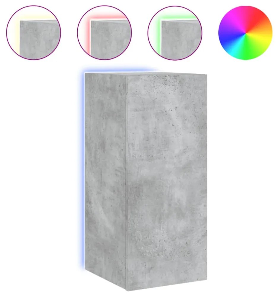 betonszürke falra szerelhető TV-szekrény LED-del 30,5x35x70 cm