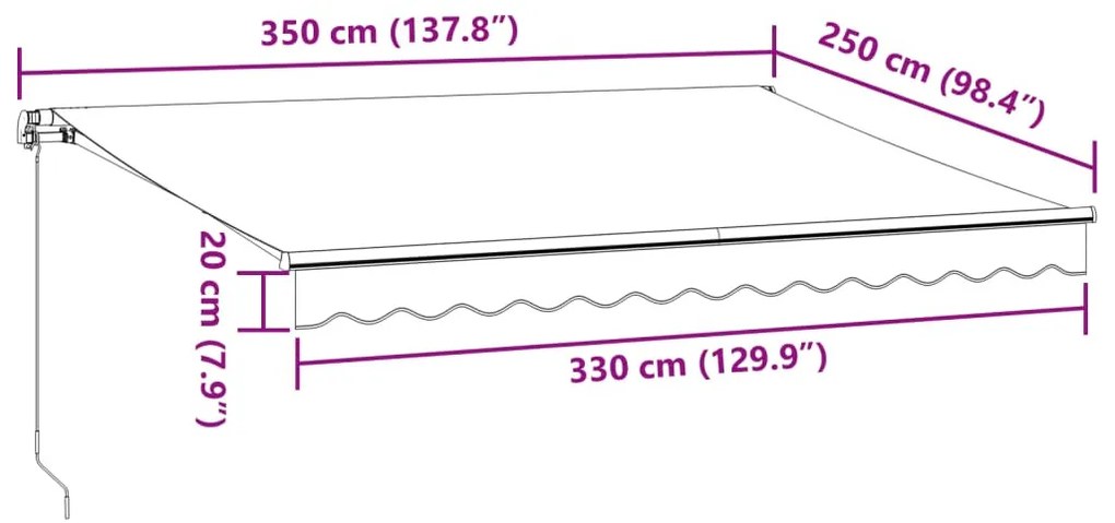 antracitszürke-fehér kézzel kihúzható napellenző 350 x 250 cm