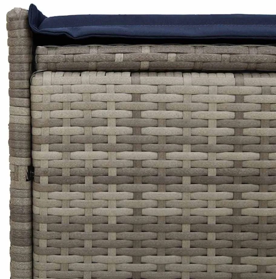 szürke polyrattan kültéri tárolópad párnával 100 cm