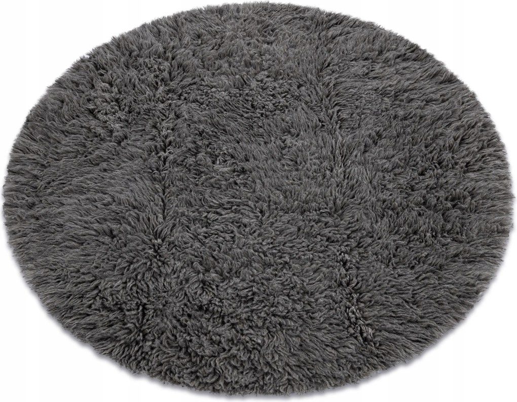 Flokati Szőnyeg szürke kör 140 100% Gyapjú #FLO075
