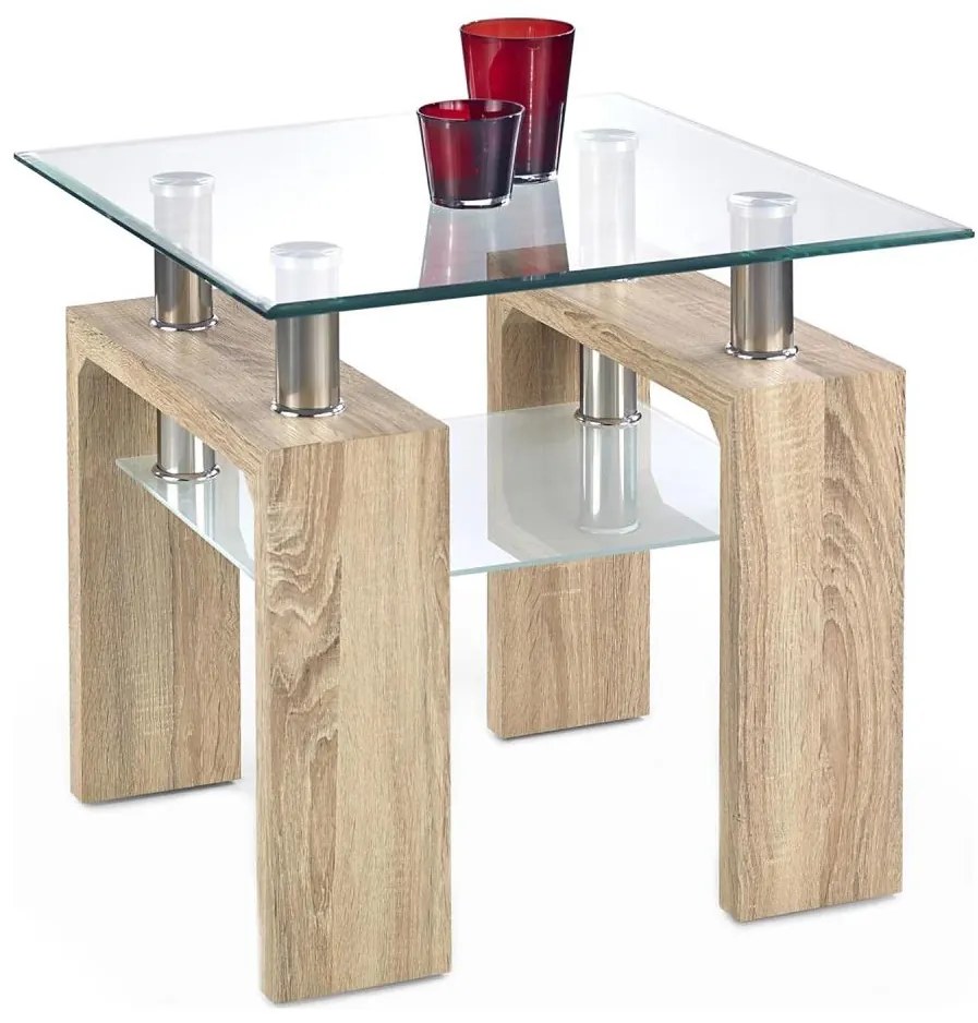 Kávésasztal DIANA 55x60 cm tölgy sonoma/átlátszó