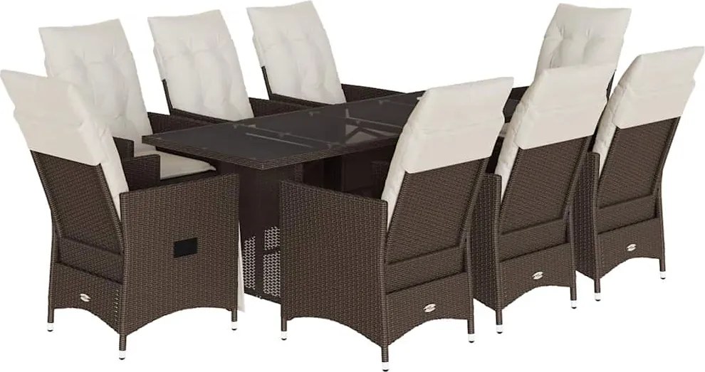 vidaXL 9 részes barna polyrattan kerti étkezőgarnitúra párnákkal