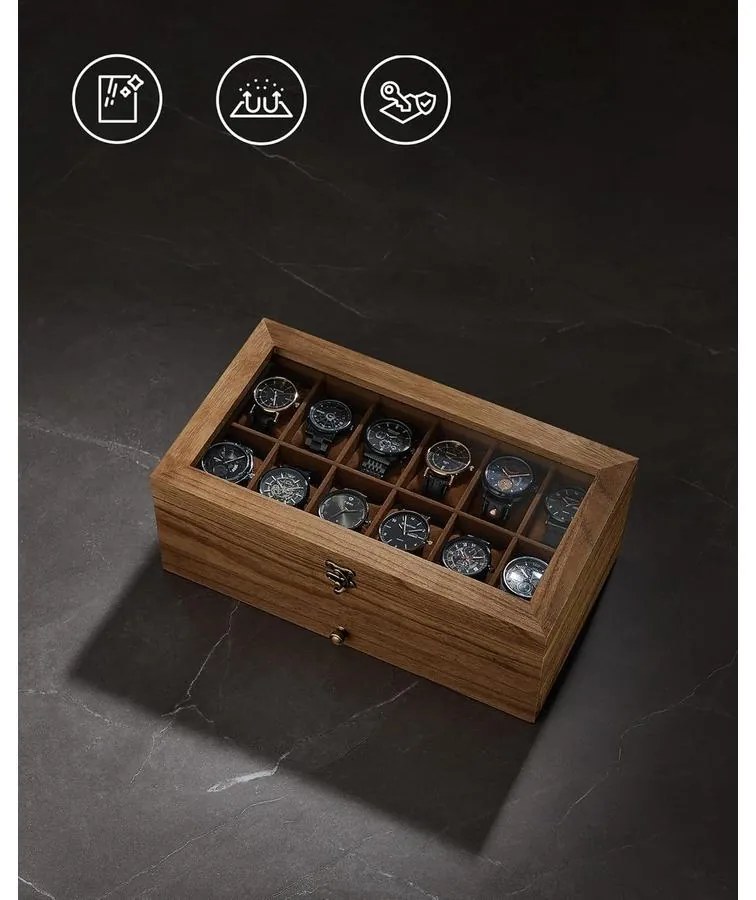 12 rekeszes óratartó doboz rusztikus dió színben
