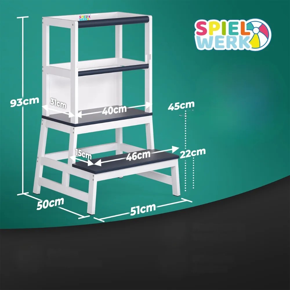 PLAY tanulótorony fenyőfa, 93x56x49cm, fehér/antracit Spielwerk