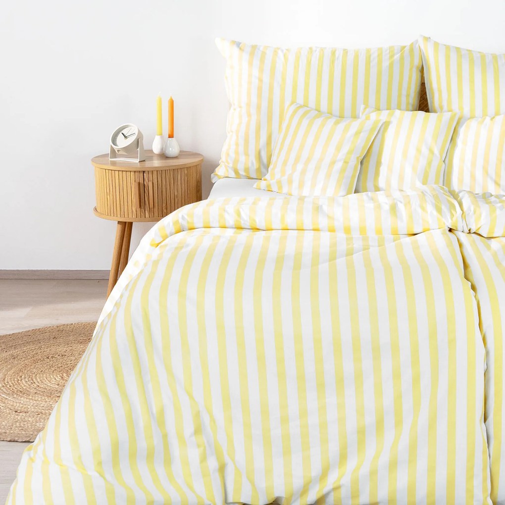 Goldea pamut ágyneműhuzat - sárga csíkos 200 x 200 és 2db 70 x 90 cm