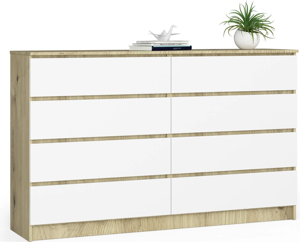 Komód szekrény K160 8 fiókos artsian-fehér Akd