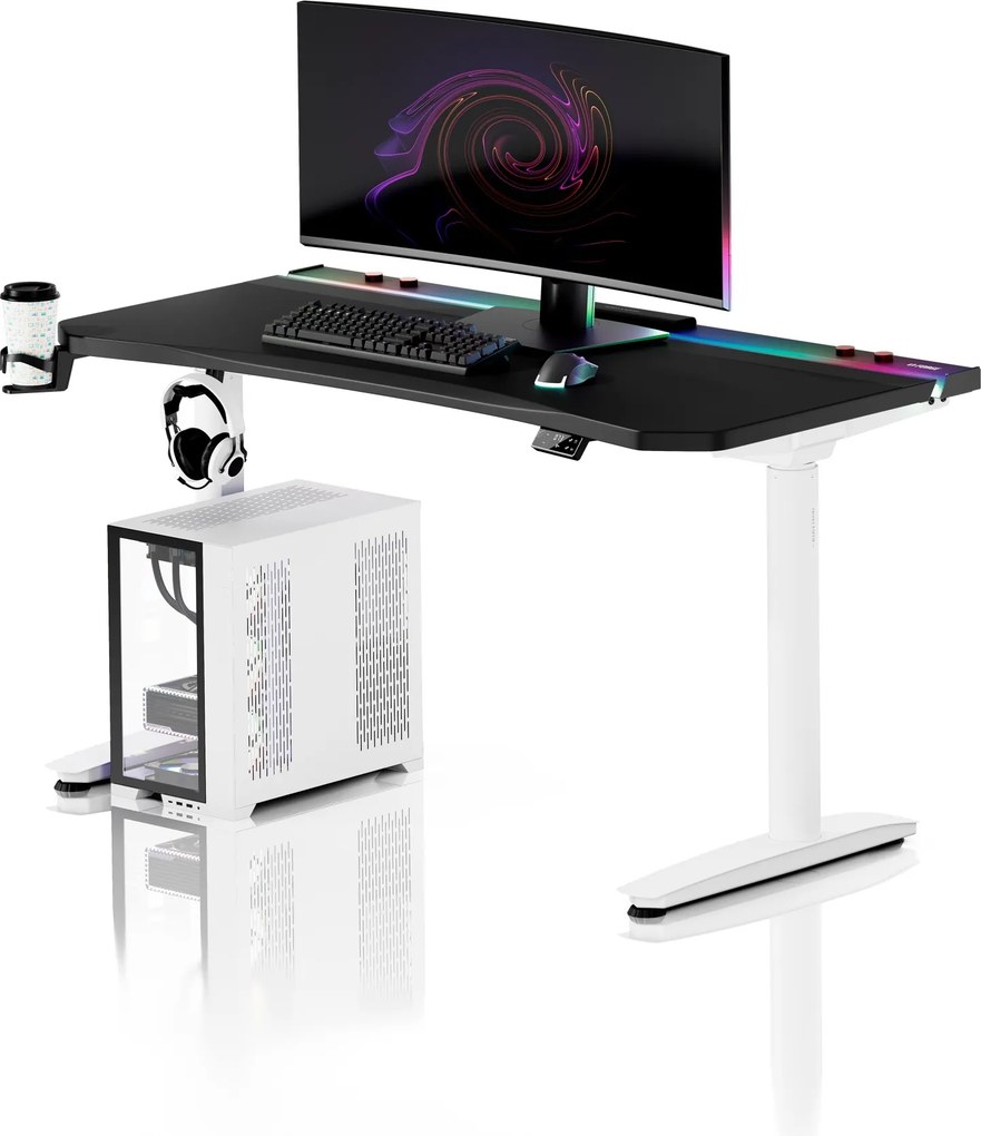 Elektromos RGB gamingasztal tartókkal, fekete-fehér, 140 cm: Diablo X-Forge 1400