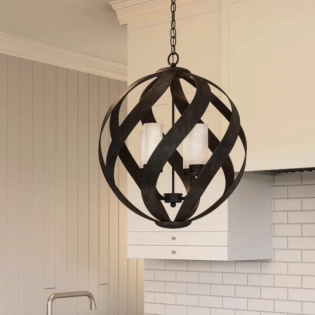 ELSTEAD QNBLACKSMITH4POBK BLACKSMITH Kültéri Függő Lámpa Fekete, Opál IP44