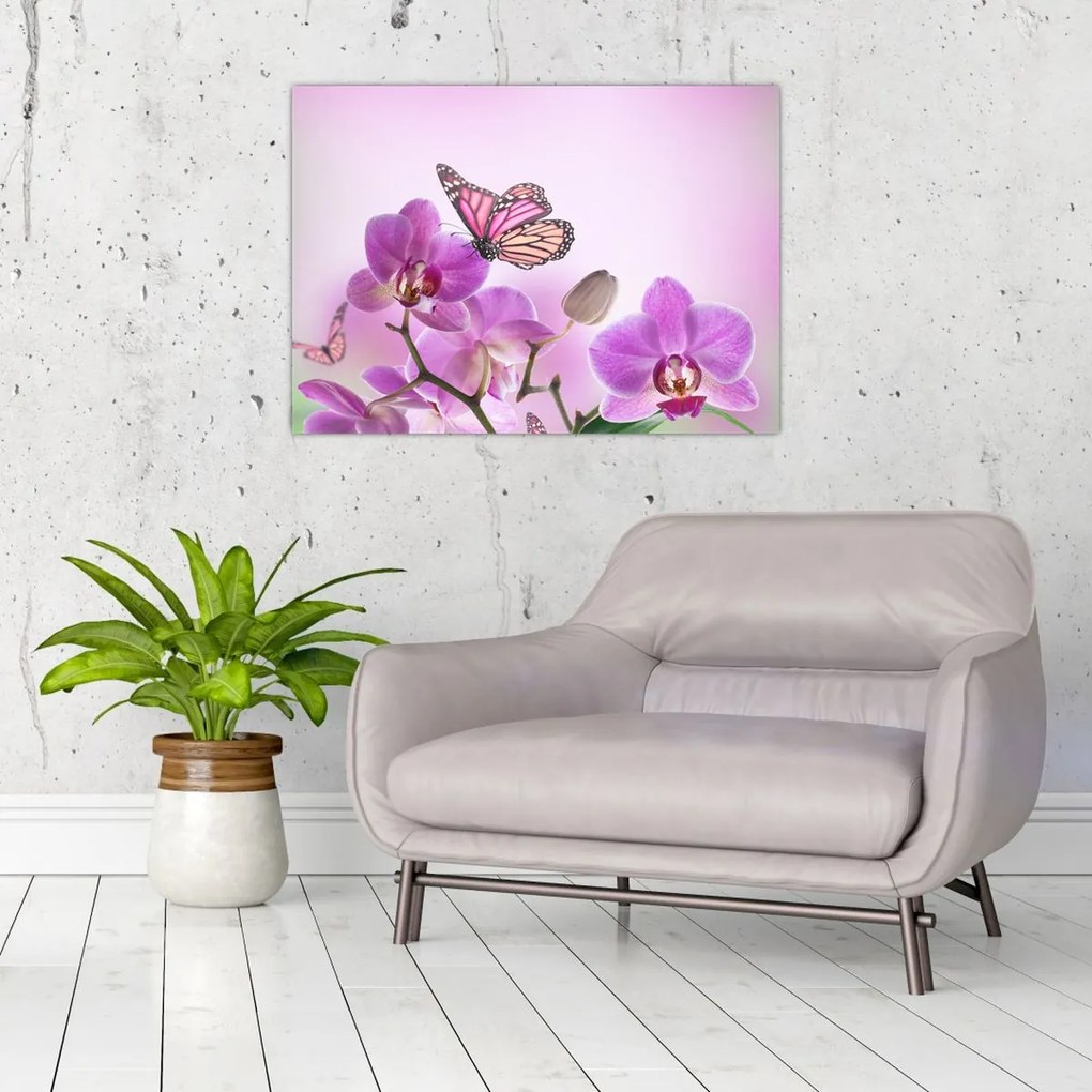 Kép - Pillangó orchidea virágon, lila (70x50 cm)