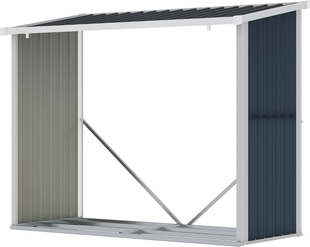 Outsunny Horganyzott Acél Tűzifatároló - Kertbe, Teraszra, Álló Tetővel, 185x84x133.5/148.5 cm | Aosom