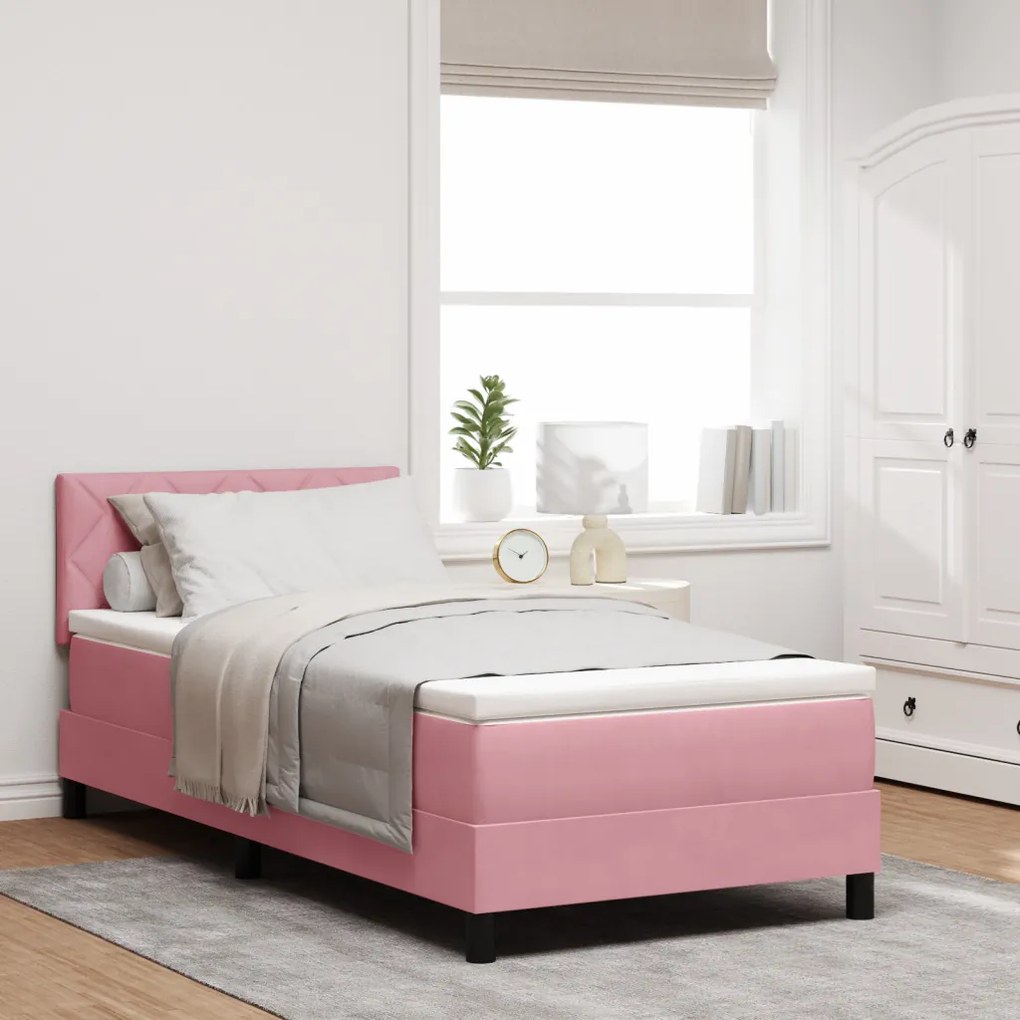 Boxspring Ágy Mattal Rózsaszín Egyszemélyes Bársonyos