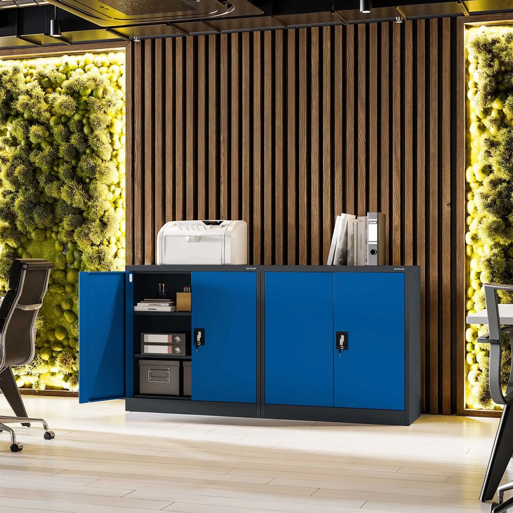 Alacsony fém irattartó szekrény BEATA, 900 x 930 x 400 mm, antracit-kék