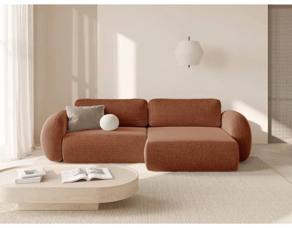 Téglavörös zsenília kinyitható-tárolóhelyes sarokkanapé Tonale – Cosmopolitan Design