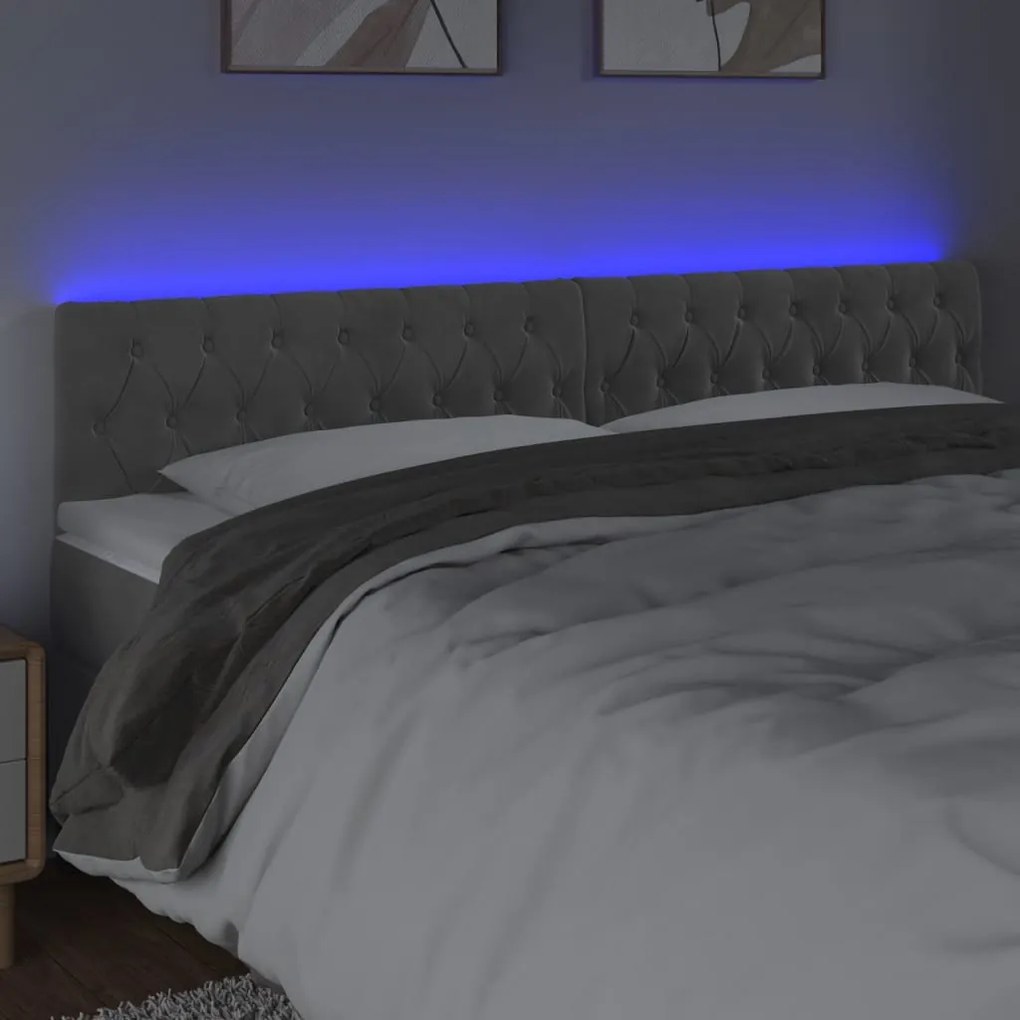 világosszürke bársony LED-es fejtámla 180 x 7 x 78/88 cm