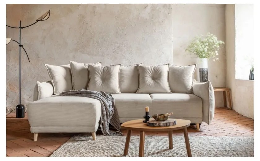 Bézs kordbársony kinyitható sarokkanapé (variálható) Lazy Lukka – Miuform