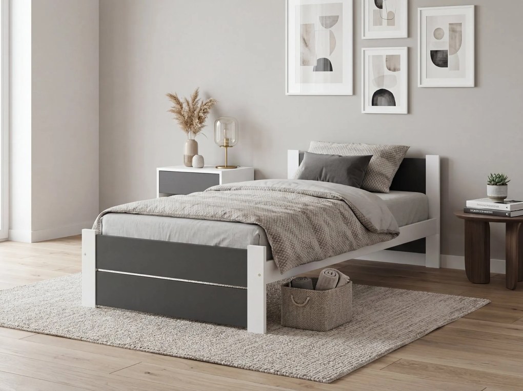 Ágy IKAROS DOUBLE 80 x 200 cm, antracit/fehér Ágyrács: Ágyrács nélkül, Matrac: Deluxe 10 cm matrac