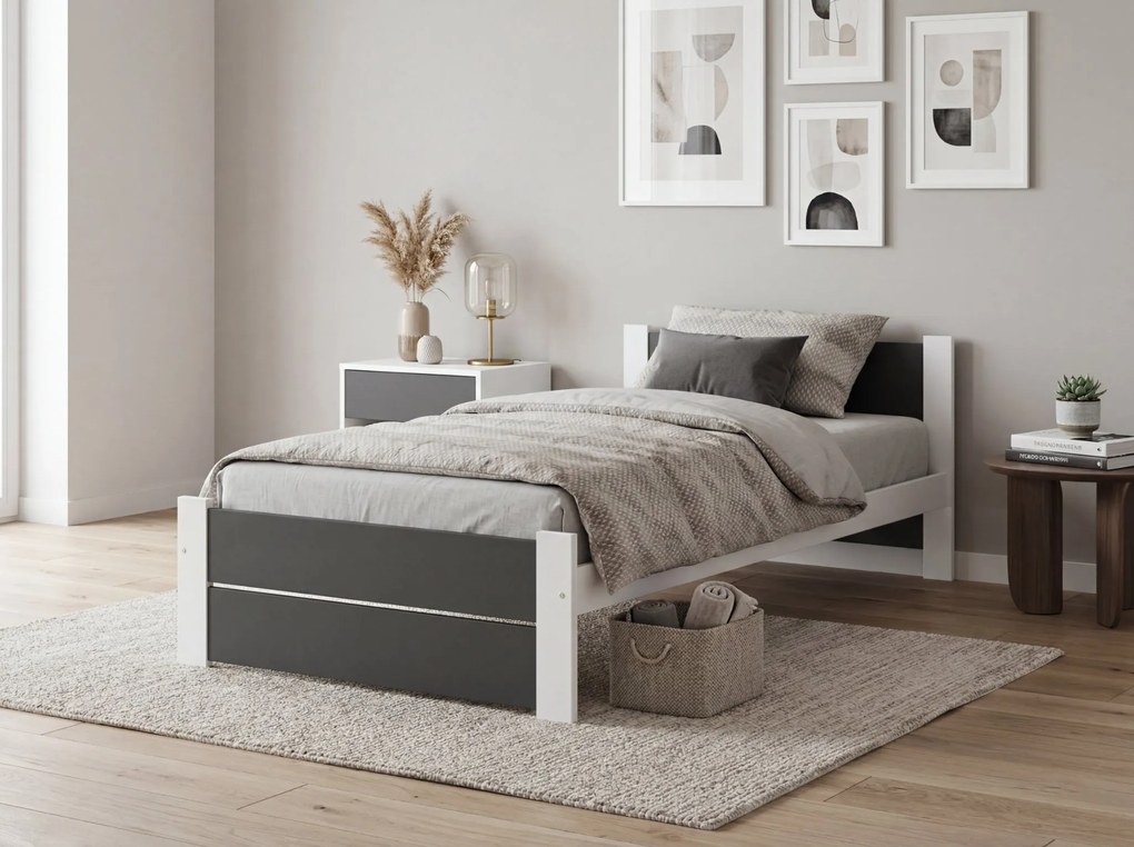 Ágy IKAROS DOUBLE 80 x 200 cm, antracit/fehér Ágyrács: Lamellás ágyrács, Matrac: Sommera 18 cm matrac