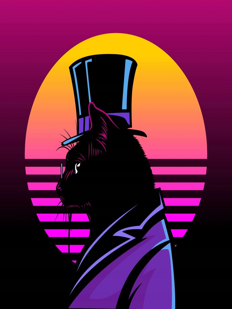 Fém poszter színes retro print Macska a kalapban Ajándék