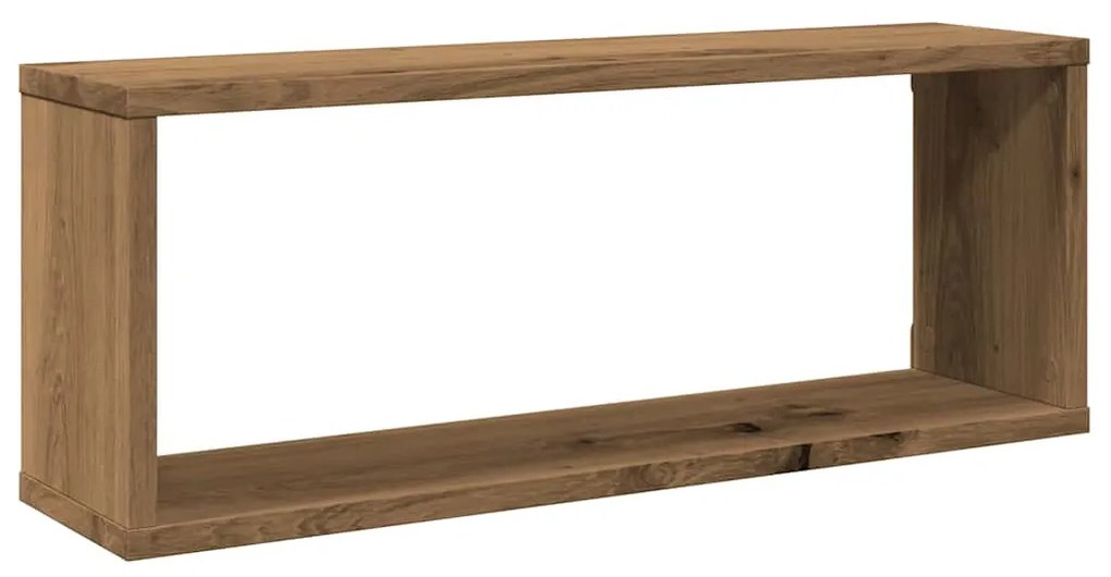 4 db kézműves tölgy színű szerelt fa fali kockapolc 60x15x23 cm