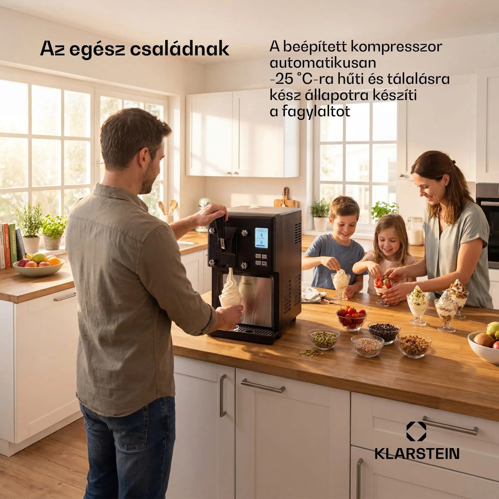 Klarstein Sweet Sundae fagylaltkészítő kompresszoros 1,5l rozsdamentes acél fekete