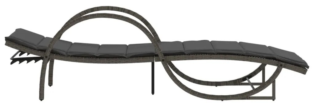 Szürke polyrattan napozóágy párnával 60x199x42 cm