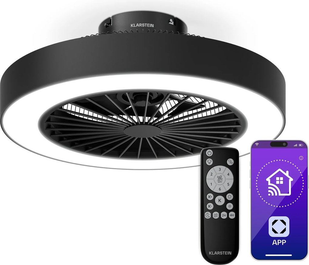 Klarstein ZenBreeze intelligens mennyezeti ventilátor világítással | 48 cm | 16 W | Csendes | LED | Akril