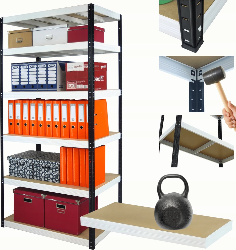 Tárolószekrény fém állvány Helios 213x100x40cm 6Px175kg 300EZER Komb