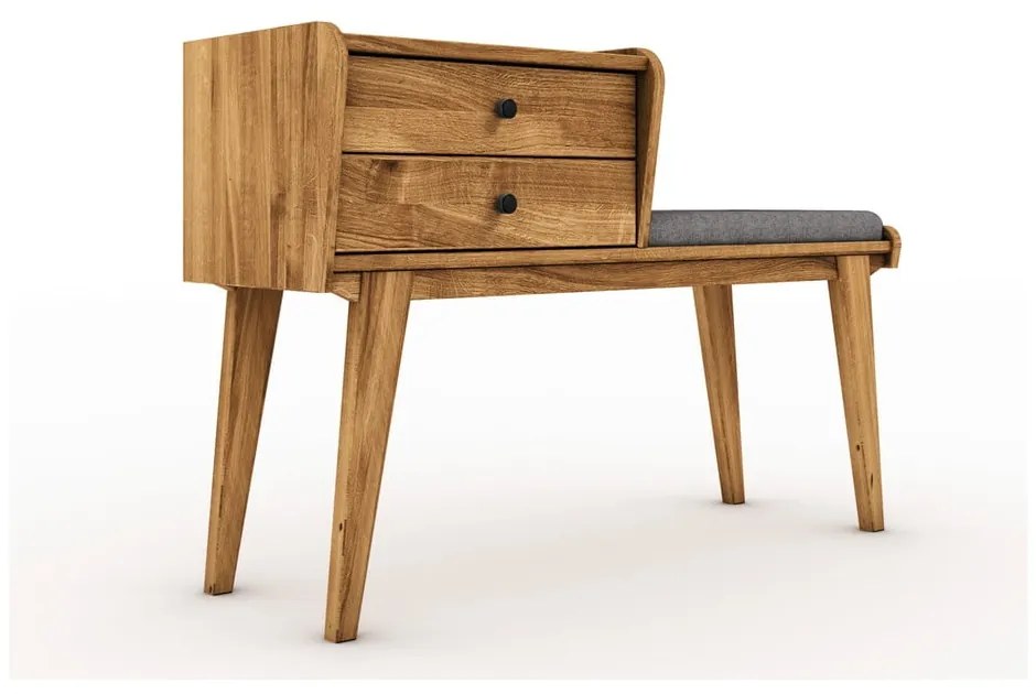 Fiókos tölgyfa pad, világosszürke ülőrésszel Retro - The Beds