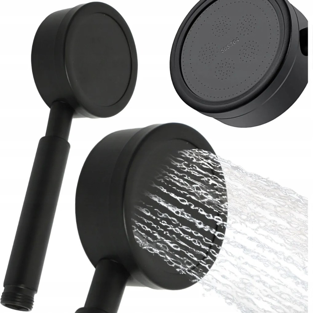 Zuhanyfej Zuhany Takarékos Fekete Fogantyú Ökológiai Rozsdamentes Acél