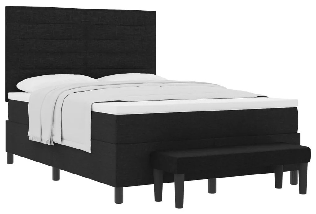 Box Spring Ágy Matraccal és Pad Fekete 140x200 cm Szövet