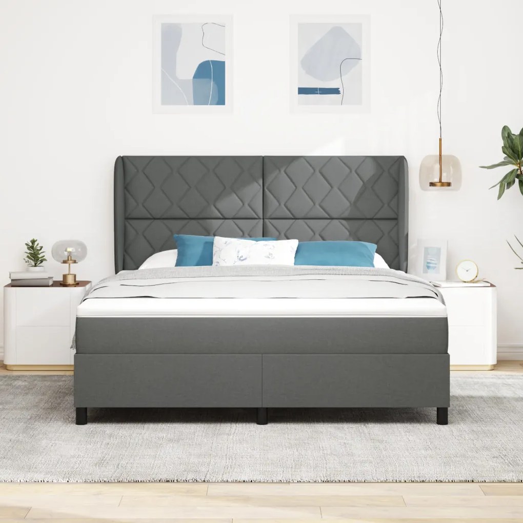 Boxspring Ágy Matrac Kíséretében Sötétszürke Színben, 180x200 cm Szövet