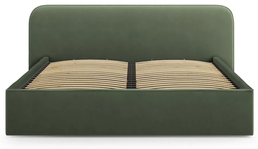 Zöld kárpitozott ágyneműtartós franciaágy ágyráccsal 160x200 cm Elizabeth – Micadoni